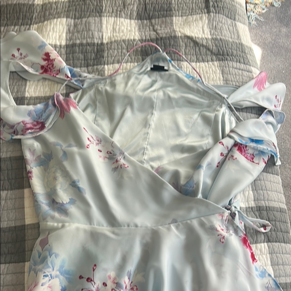 Floral Wrap Dress in Light Blue and Pink